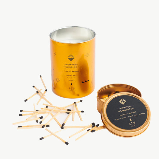 Midnight Cenote Gold Glass Totem Candle & Matches