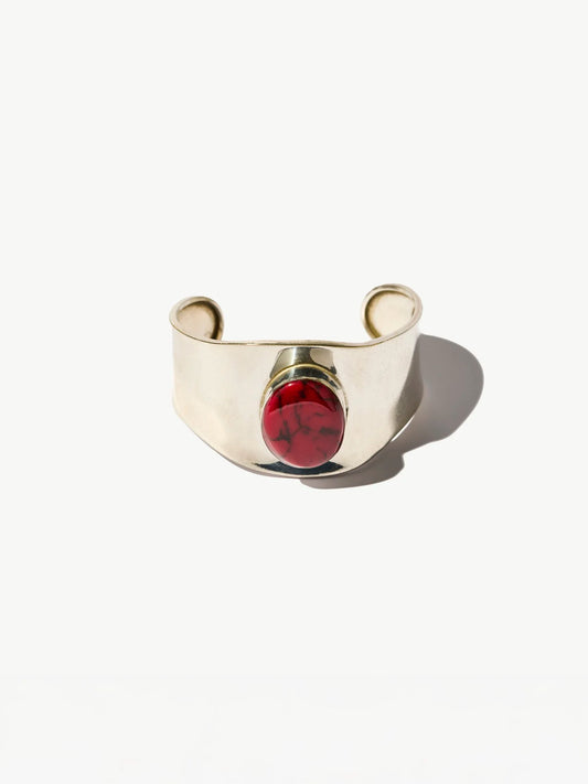 Vintage Sterling Silver Red Jasper Wide Cuff