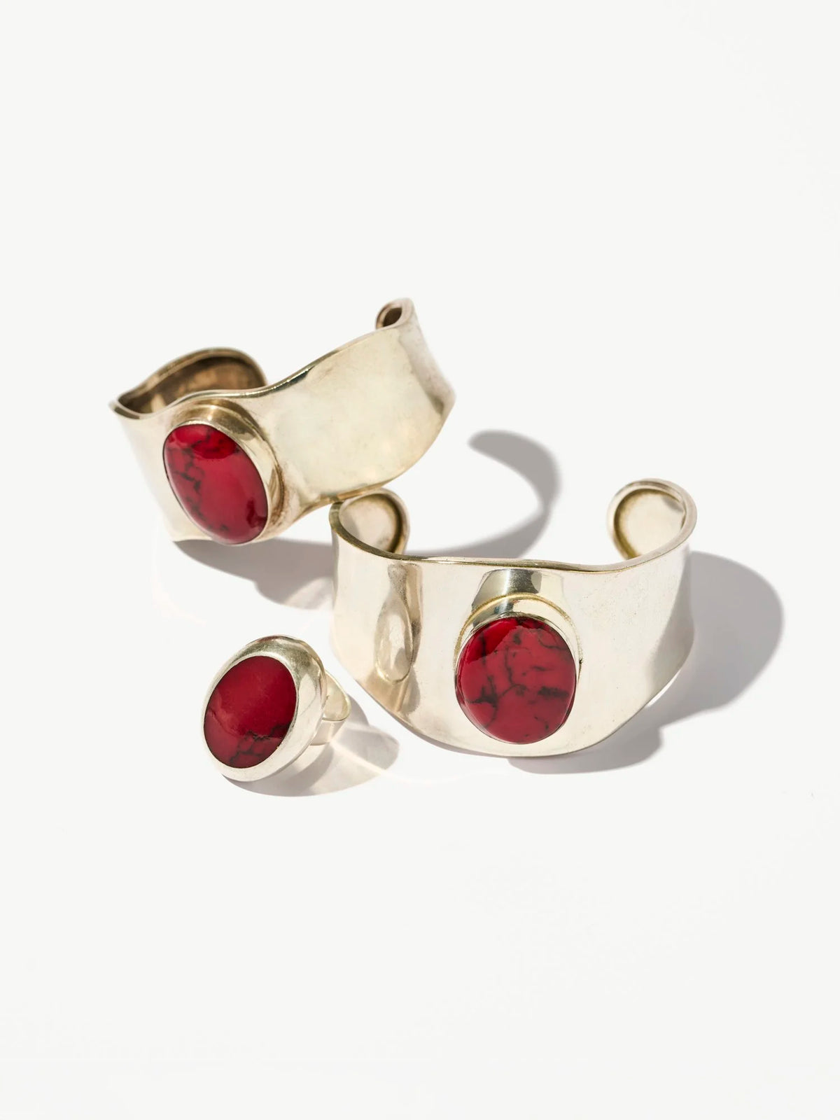 Vintage Sterling Silver Red Jasper Wide Cuff