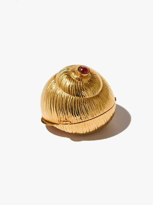 Vintage Gold-Toned & Garnet Shell Pillbox