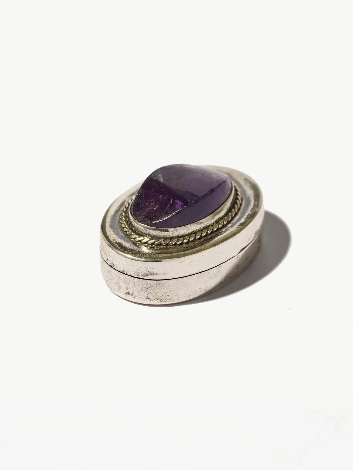 Vintage Amethyst Cabochon Sterling Silver Pillbox