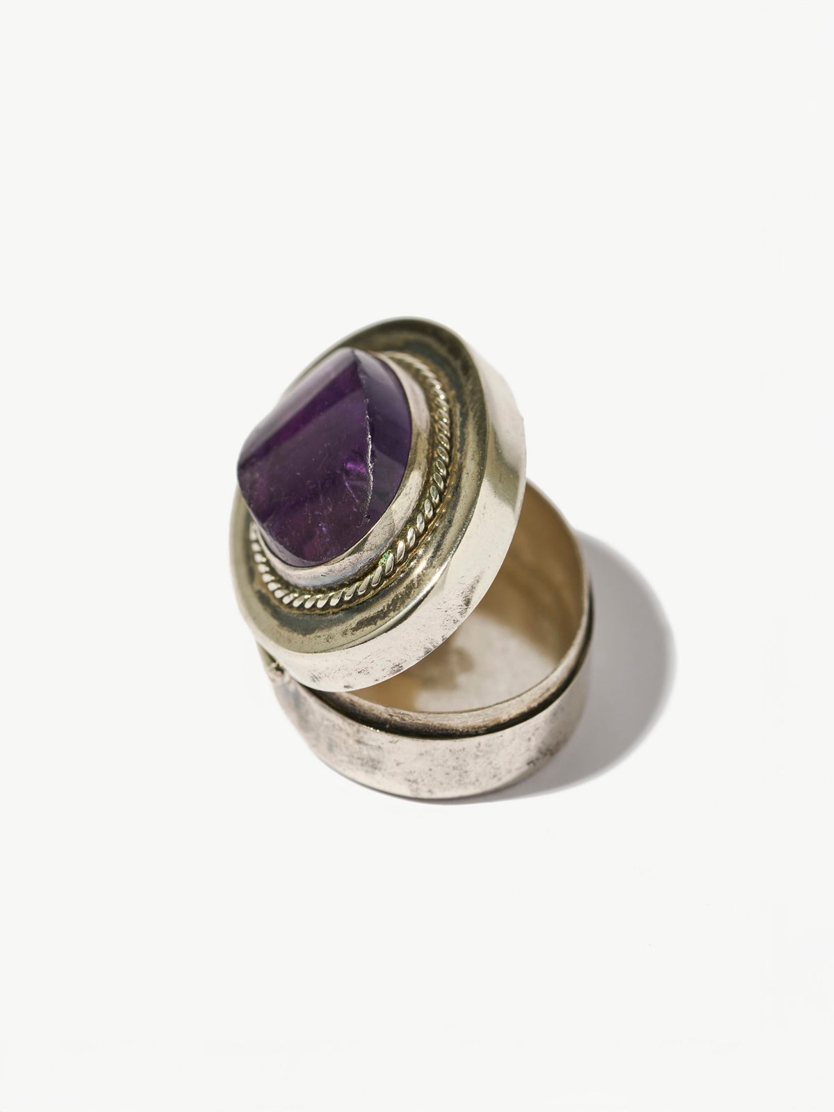 Vintage Amethyst Cabochon Sterling Silver Pillbox