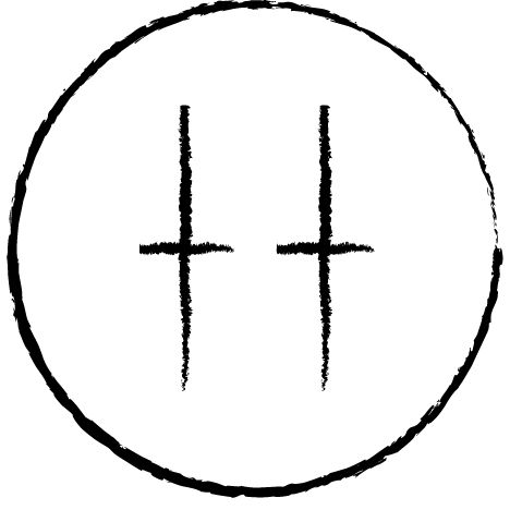A minimalist black graphic on a white background featuring a rough circular outline with two vertical cross-like symbols inside, above the text SHOPHEALER.COM.