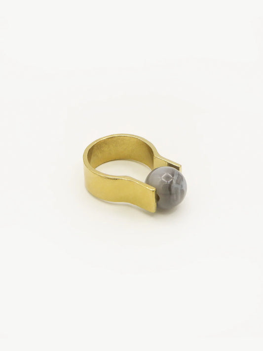 Grey Lace Agate Orbit Ring