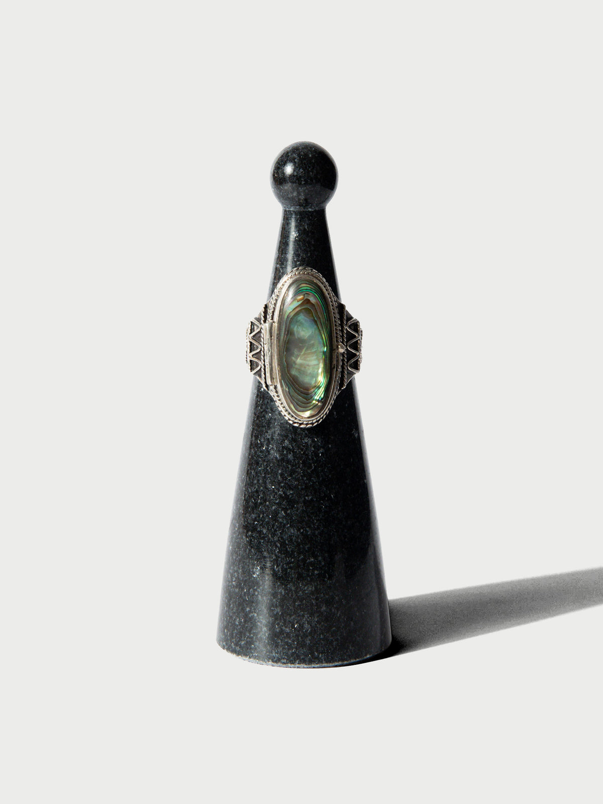Vintage Sterling Abalone Locket Ring (Size 9)