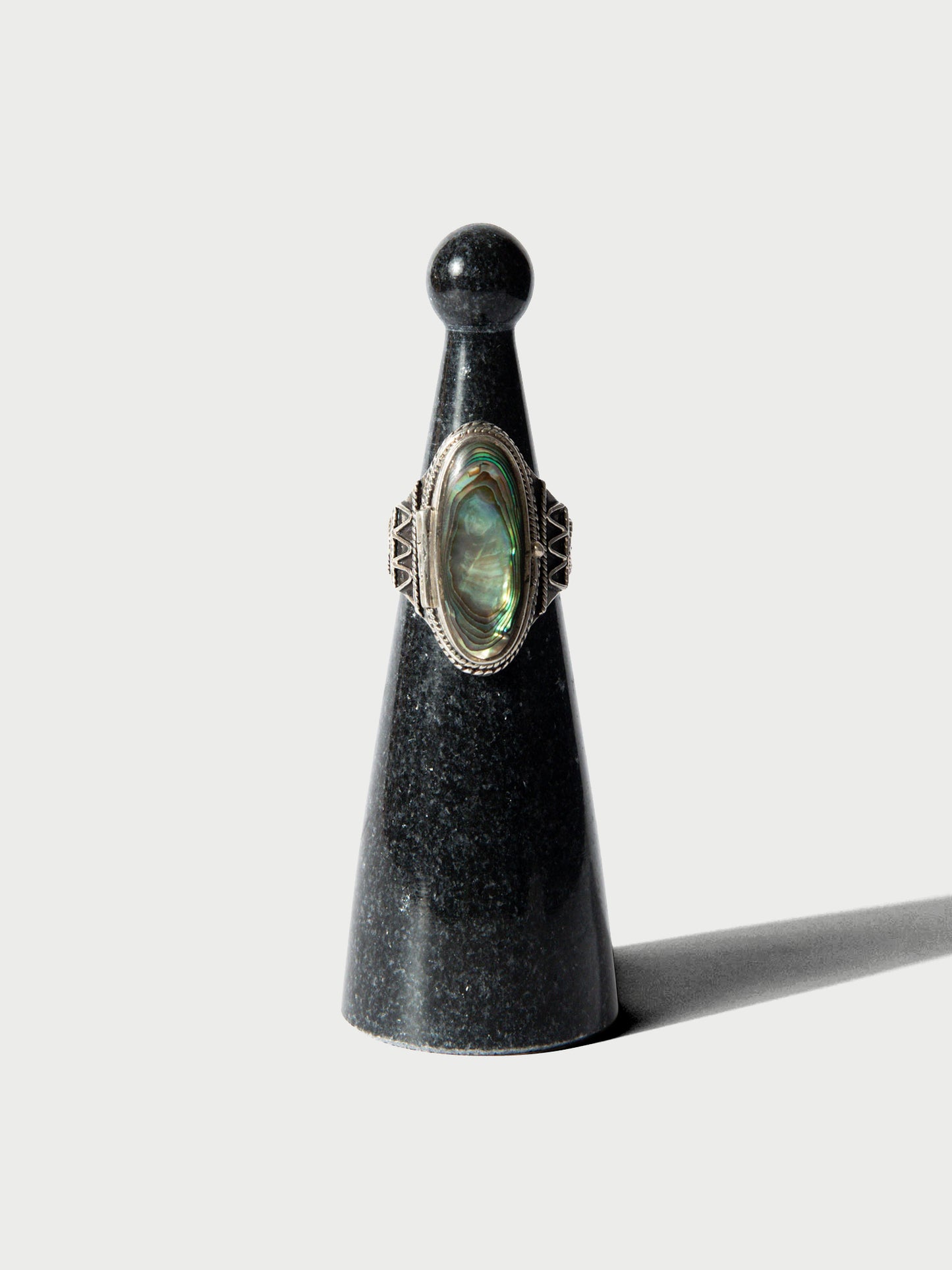 Vintage Sterling Abalone Locket Ring (Size 9)