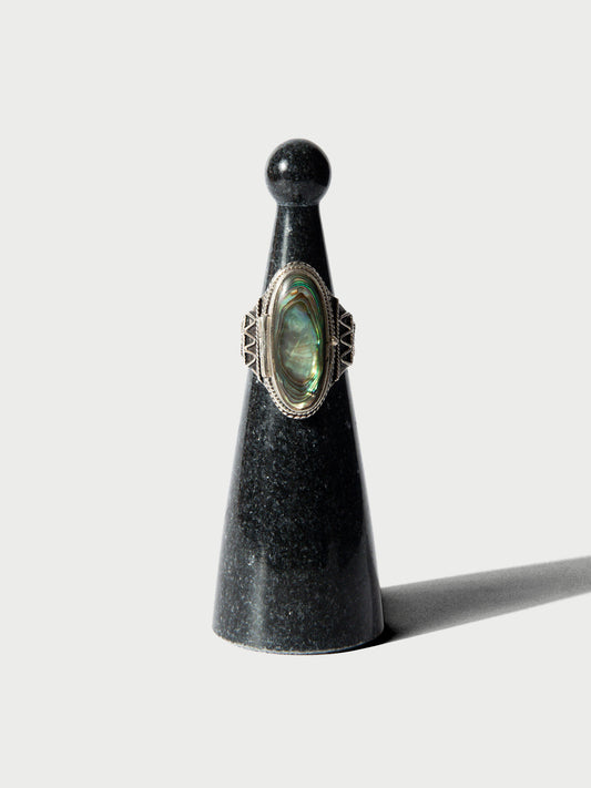 Vintage Sterling Abalone Locket Ring (Size 9)