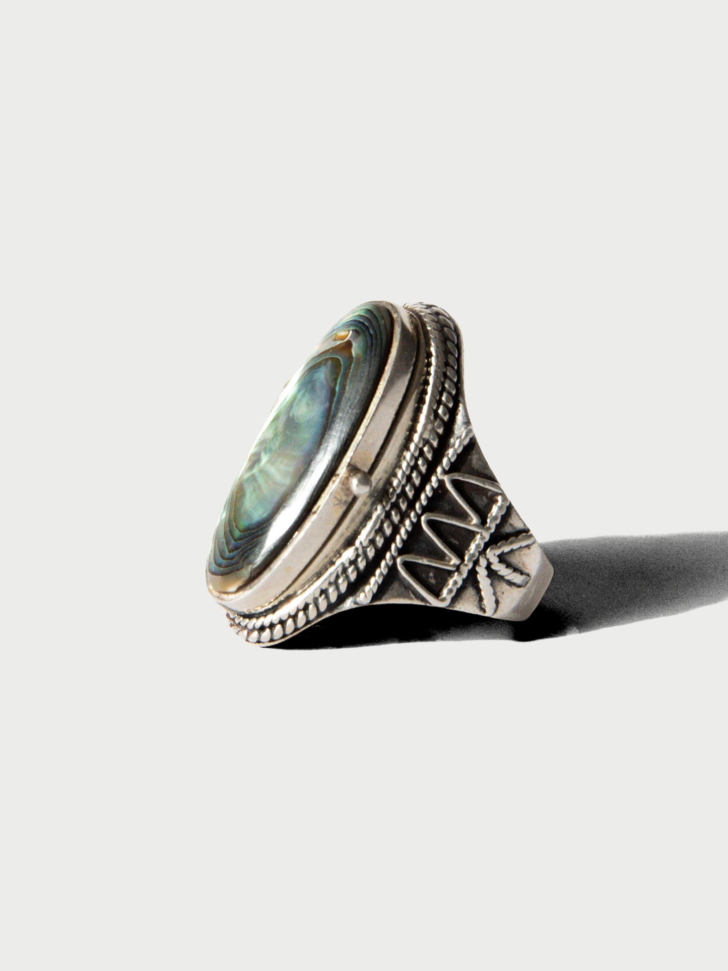 Vintage Sterling Abalone Locket Ring (Size 9)