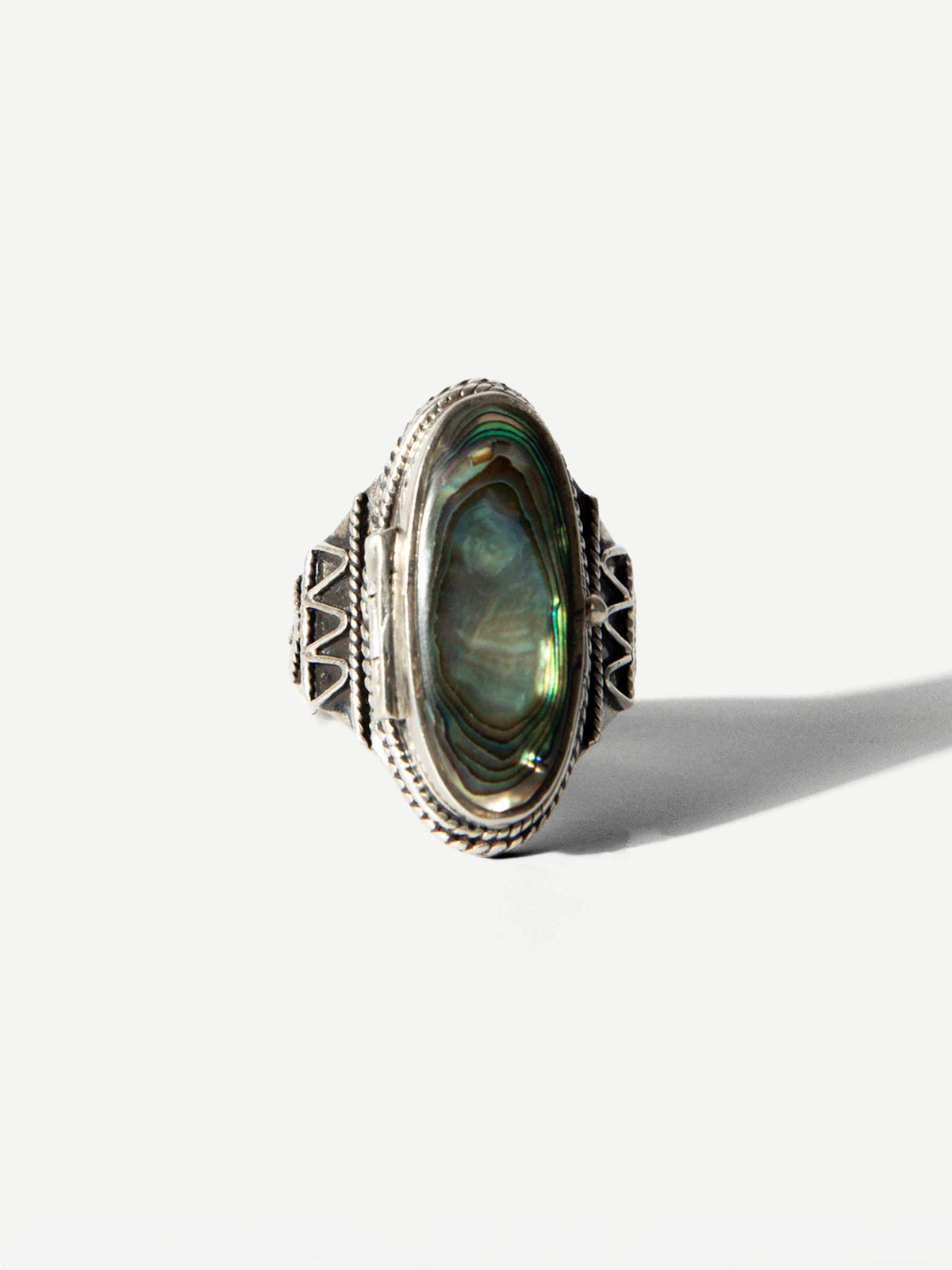 Vintage Sterling Abalone Locket Ring (Size 9)
