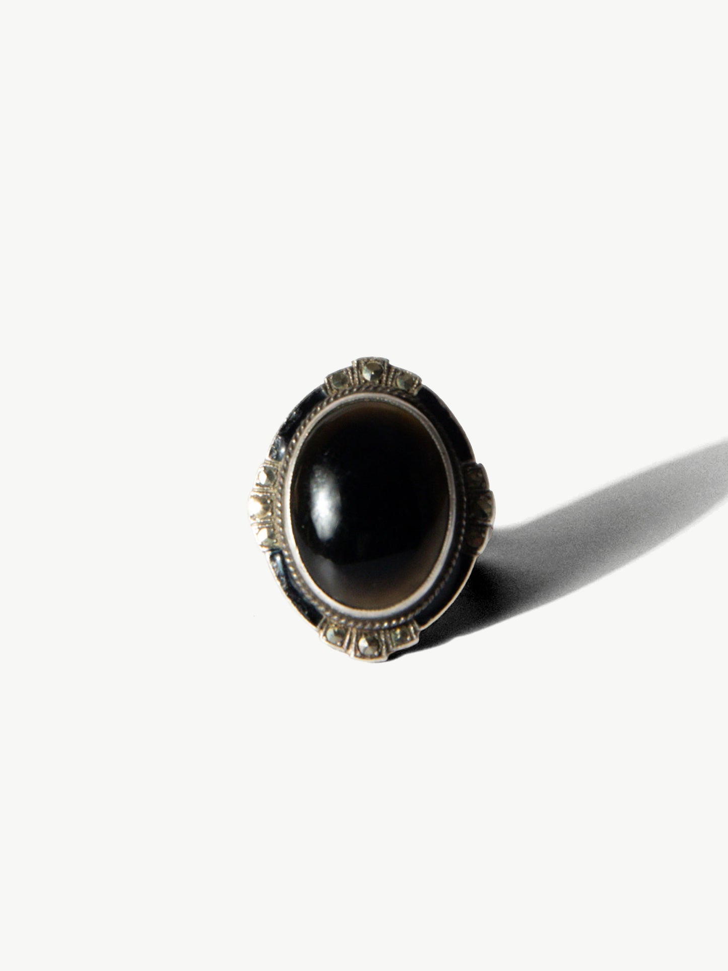 Antique Sterling Onyx Ring (Size 4)
