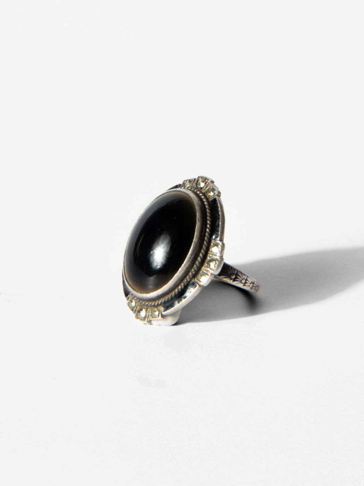 Antique Sterling Onyx Ring (Size 4)